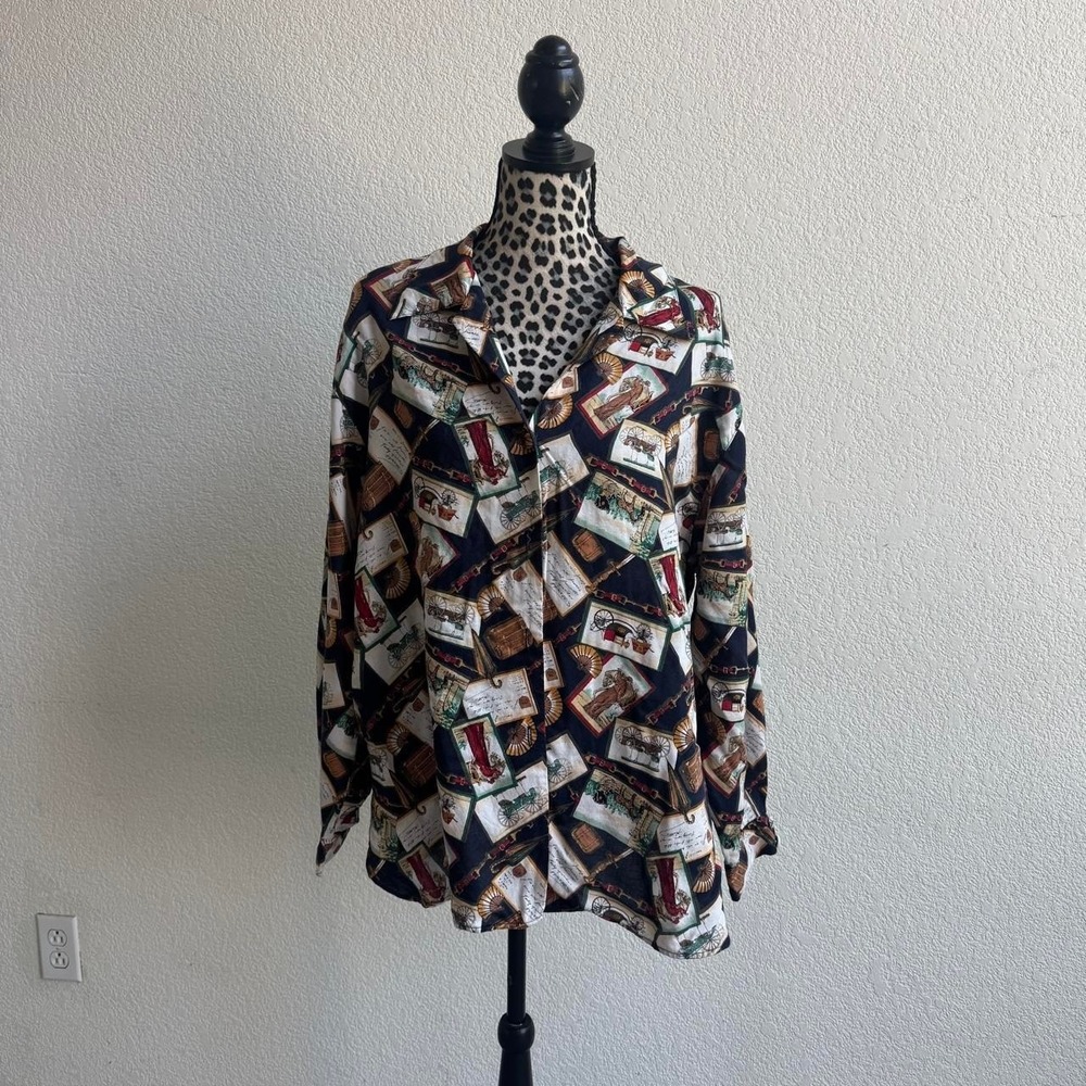 Suburbans vintage button up blouse with patchwork of vintage-style